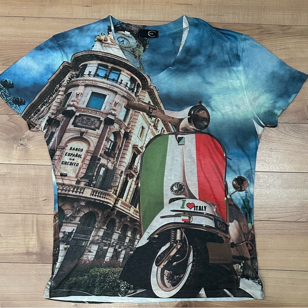 Just Cavalli Men's Short Sleeve Graphic Tee - Blue, Green, White, Red
